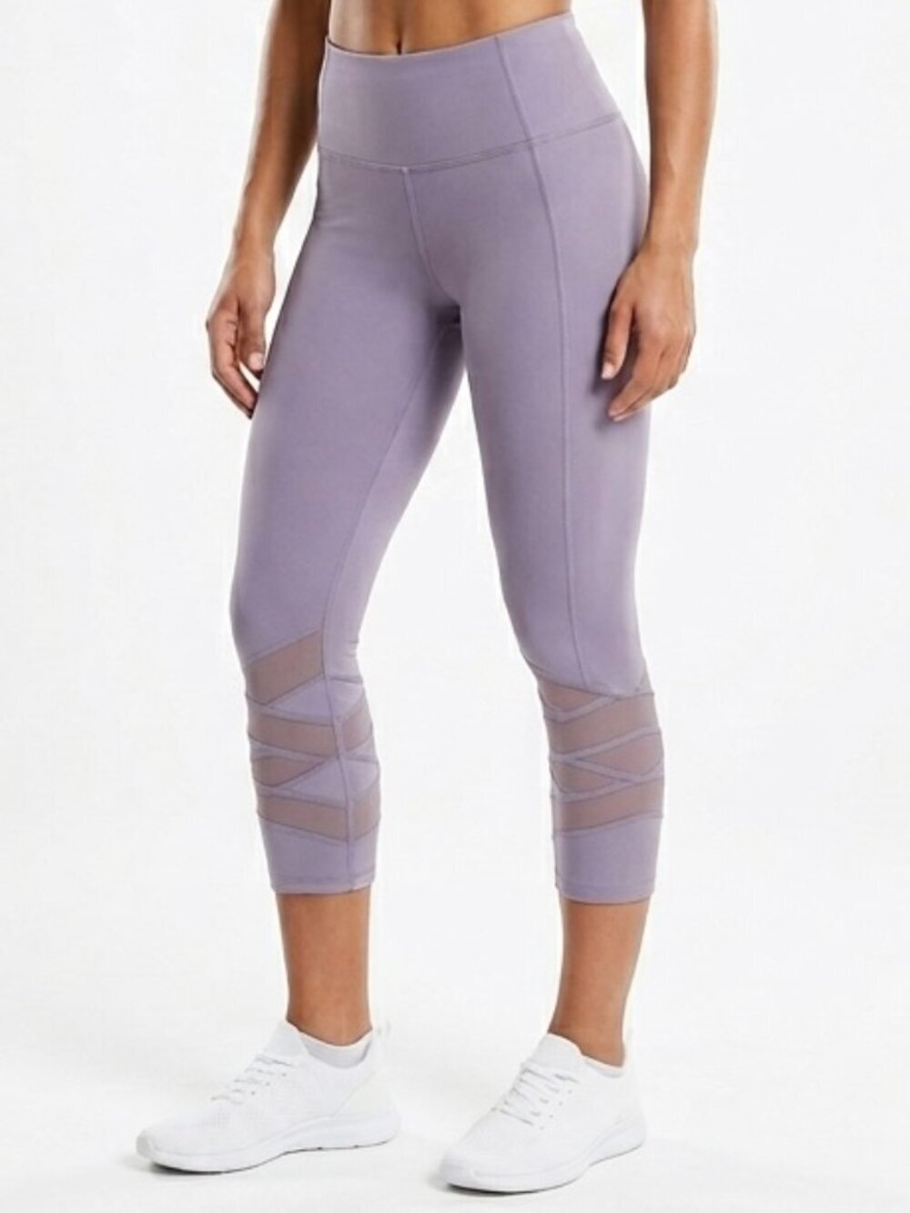 Apana Women's Cropped Leggings Size S Light Purple Sheer Mesh Athletic Capri